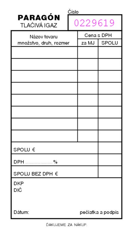 Paragónový blok, 100 listov, číslovaný (IGAZ 28)