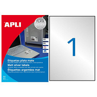 Etikety APLI samolepiace 210x297mm  metal. strieborná/20 hárkov