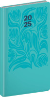NOTIQUE Vreckový diár Cambio 2025, tyrkysové kvety, 9 x 15,5 cm