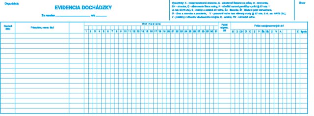 Evidencia dochádzky, 42 x 15 cm, 1 list,   (IGAZ 15)