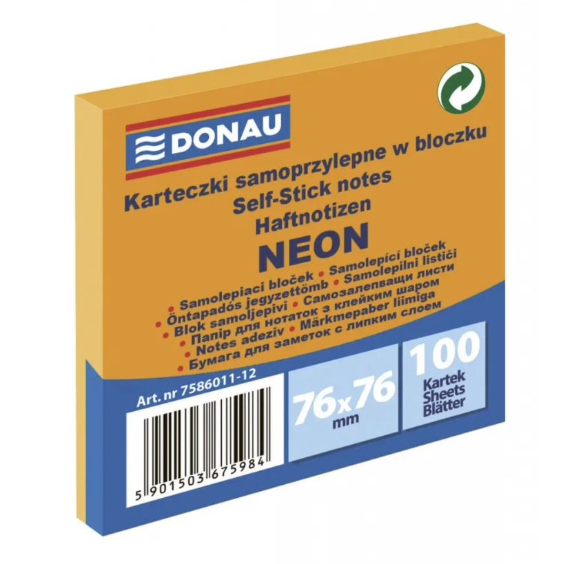 Notes samolepiaci 76x76 Donau, neón oranžový /100 list.