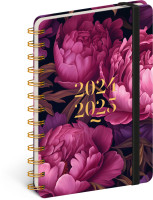 Špirálový 18-mesačný diár Petito – Fialové kvety 2024/2025, 13 × 18 cm