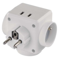Zásuvka rozbočovacia 3× guľatá, 2× USB