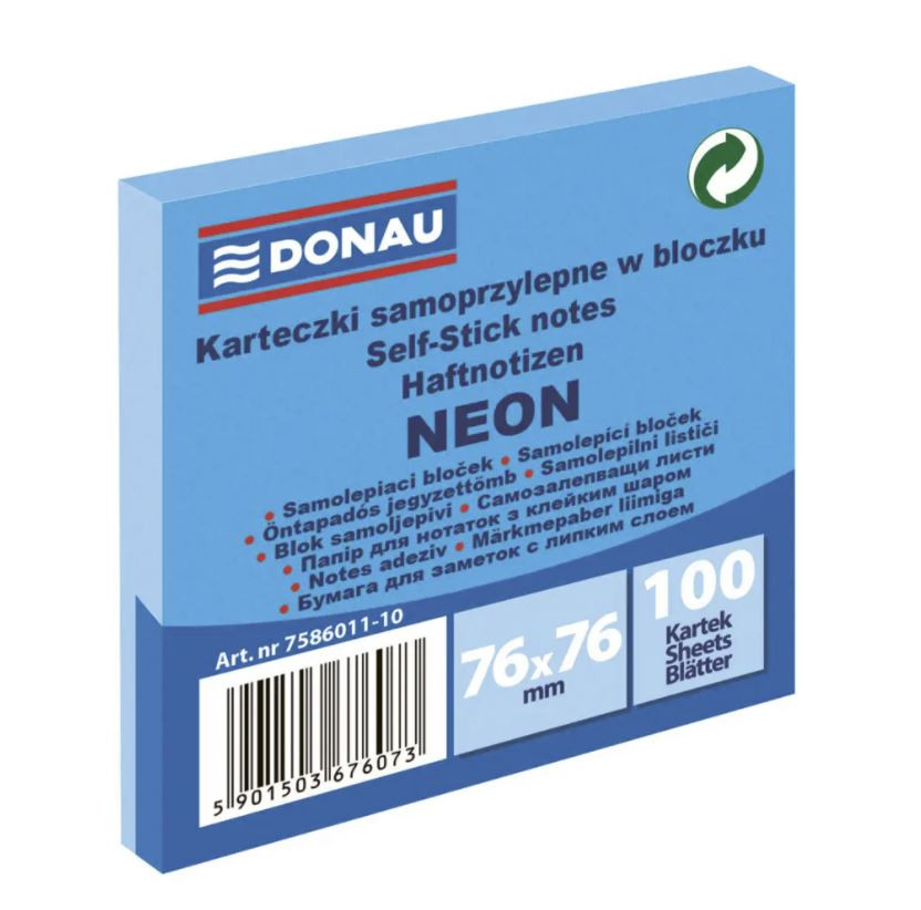 Notes samolepiaci 76x76 Donau, neón modrý / 100 list.