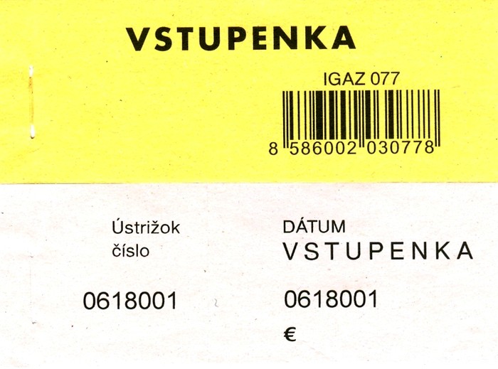 Vstupenka číslovaná 2-dielna, 100 listov,  číslovaná (IGAZ 77)