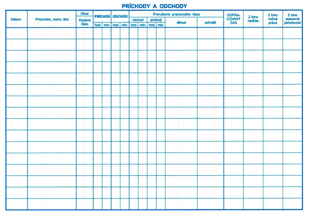 Kniha dochádzky - príchodov a odchodov, A4, 30 listov,   (IGAZ 61)