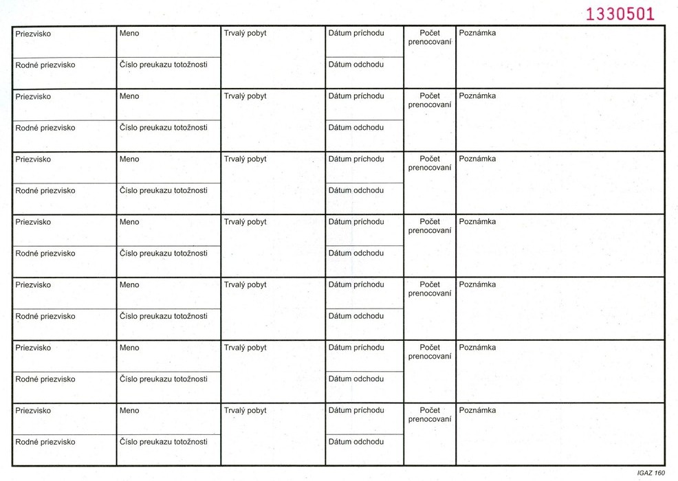 Kniha ubytovaných, A4,   číslovaná (IGAZ 160)