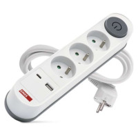 Predlžovací kábel 2 m / 3 zásuvky / s vypínačom / biely / 1×USB-A + 1×USB-C / 1,5 mm2