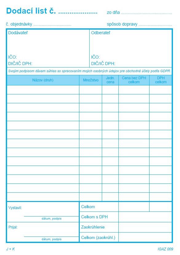 Dodací list, A5, 100 listov,samoprepis s DPH  (IGAZ 9)