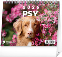 NOTIQUE Stolový kalendár Psy – s menami psov 2026, 16,5 x 13 cm