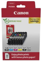 kazeta CANON PGI-530PGBK + CLI-531 BK/C/M/Y/GY PACK PIXMA TS8750/TS8751 + GP501 10x15