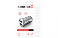 Swissten CL Adapter  2x USB 4,8A power strieborna 