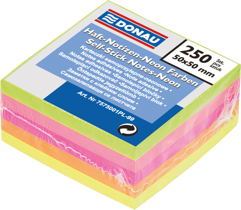 Notes samolepiaci Mini kocka 50x50mm 5-farebný neón/250 list.