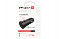 Swissten CL Adapter Power Delivery USB-C+Quick Charge 3.0 36W metal cierny