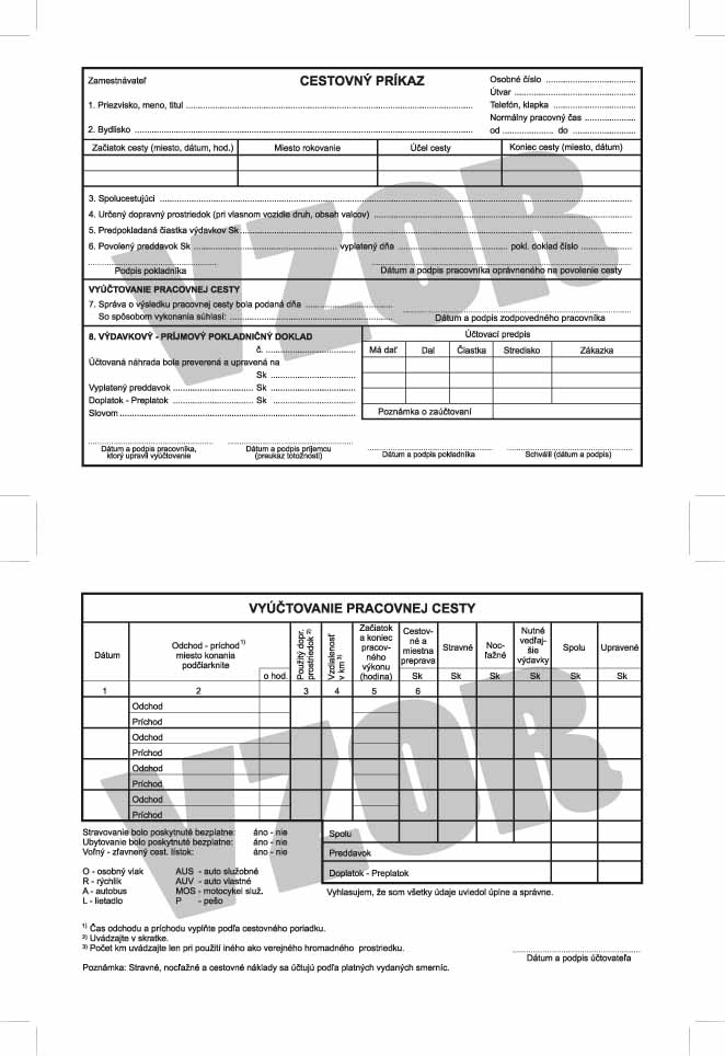 Cestovný príkaz A5- 70 g,  biely papier