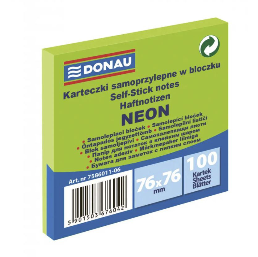 Notes samolepiaci 76x76 Donau, neón zelený / 100 list.