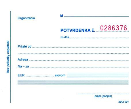 Potvrdenka s juxtou A6  3x25 listov, číslovaná IGAZ 21