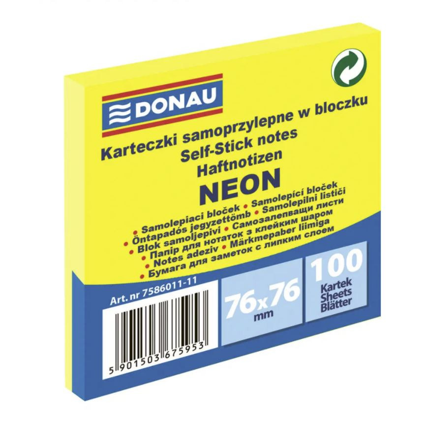 Notes samolepiaci 76x76 Donau, neón žltý /100 list.
